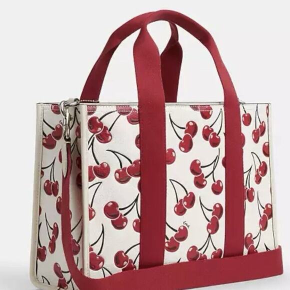 Coach Smith Tote Bag Cherry Print Handbag White Red NWT - Picture 8 of 11